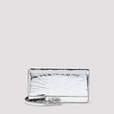 Maison Margiela Leather Fold Over Bag In Silver