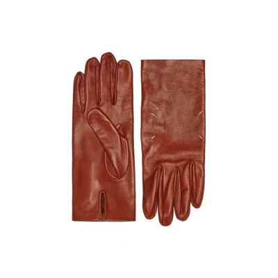 Maison Margiela Leather Gloves Man Brick In Burgundy