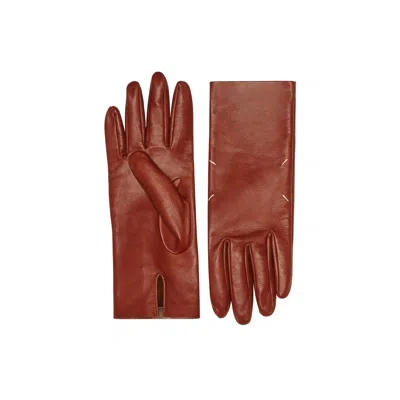 Maison Margiela Leather Gloves Woman Brick In Brown
