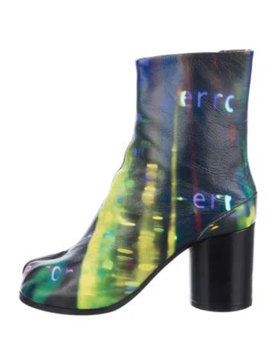 Pre-owned Maison Margiela Leather Graphic Print Boots In Blue