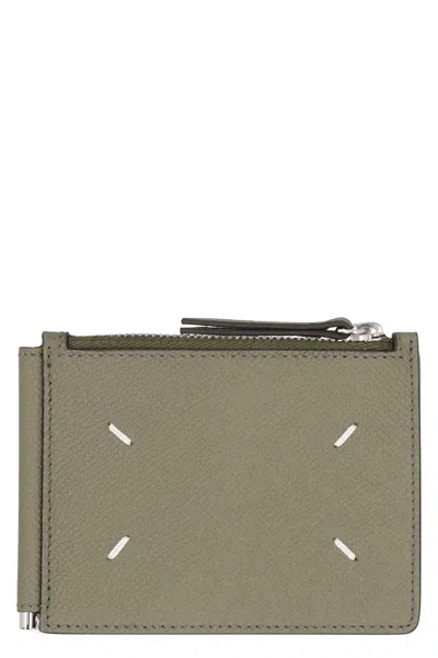 Maison Margiela Leather Hammered Cardholder In Green