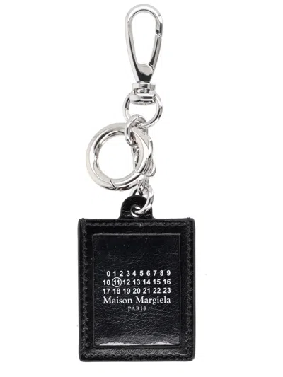 Maison Margiela Leather Keychain With Logo In Orange