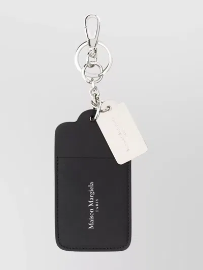 Maison Margiela Leather Keyring With Keychain Attachment And Metal Hardware In Black
