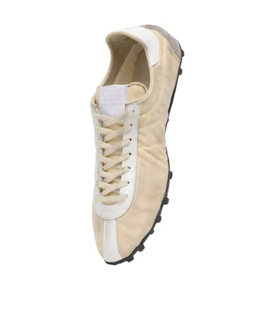 Maison Margiela Leather Lace-up Trainers Featuring Suede Accents In White