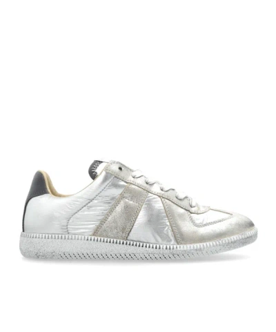 Maison Margiela Leather Low-top Sneakers In Silver