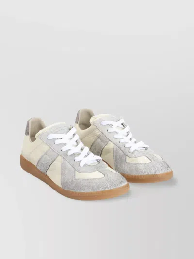 MAISON MARGIELA LEATHER LOW-TOP SNEAKERS SUEDE PANELS