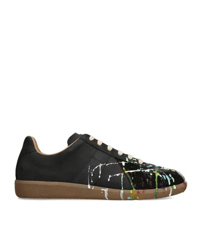 Maison Margiela Replica Paint Splatter Leather Sneakers Size 10 In Black