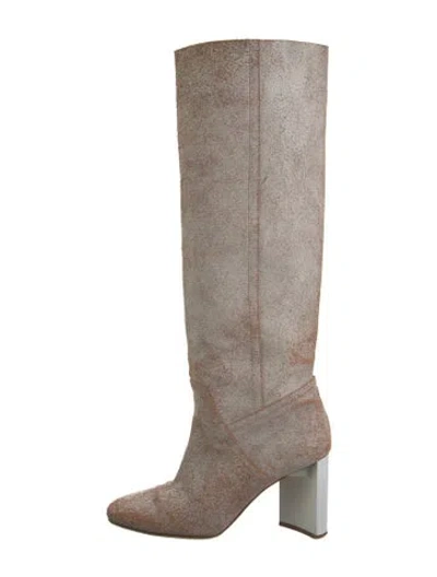 Pre-owned Maison Margiela Leather Patterned Boots In Brown/white