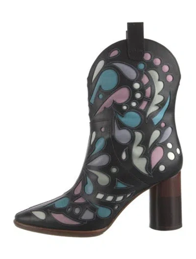 Pre-owned Maison Margiela Leather Patterned Western Boots In Black