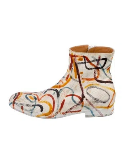 Pre-owned Maison Margiela Leather Printed Boots In Neutral