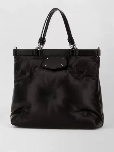 Maison Margiela Leather Shoulder Bag Metal Hardware Quilting Top Handles In Red