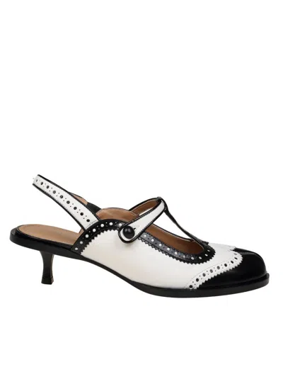 Maison Margiela Leather Slingback In White/black