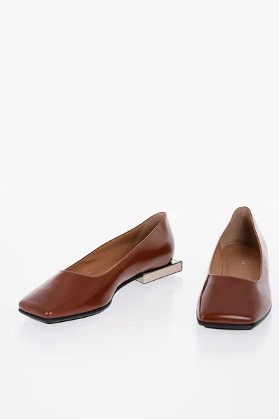 Maison Margiela Leather Squared-toe Ballerina Shoes In Brown