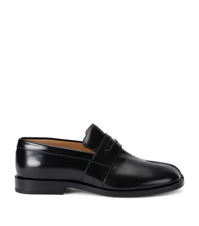 Maison Margiela 20mm Tabi Brushed Leather Loafers In Black