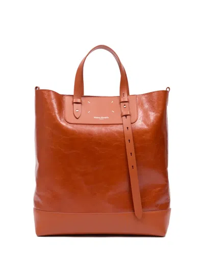 Maison Margiela Leather Tote Bag In Orange