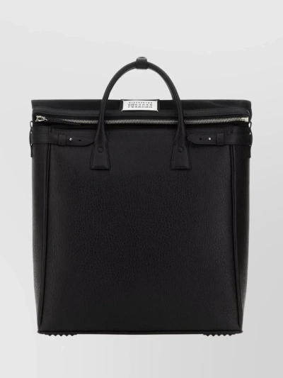 Maison Margiela Leather Tote Bag With Handle And Zipper Detail In Black