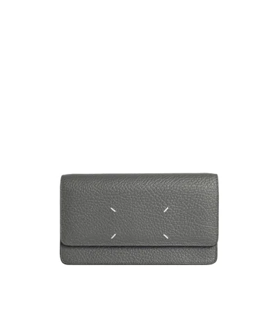 Maison Margiela Leather Wallet Chain In Gray