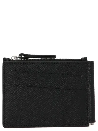 Maison Margiela Leather Wallet With Signature Logo Embroidery In Black