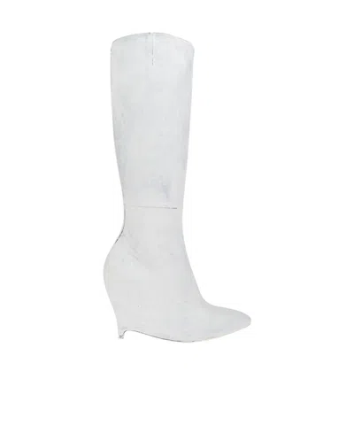 Maison Margiela Leather Wedge Heel Boots In White