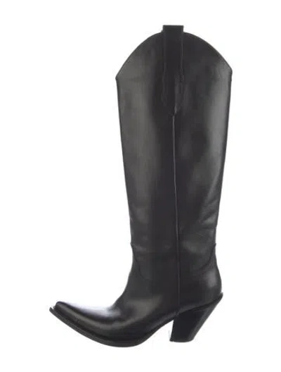 Pre-owned Maison Margiela Leather Western Boots In Black