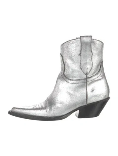 Pre-owned Maison Margiela Leather Western Boots In Silver