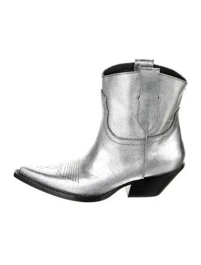 Pre-owned Maison Margiela Leather Western Boots In Silver