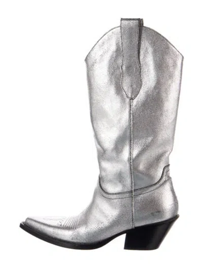 Pre-owned Maison Margiela Leather Western Boots In Silver