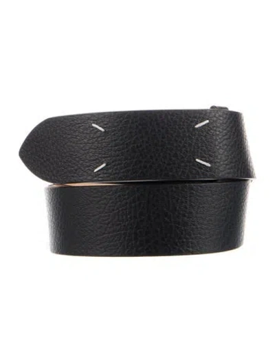Pre-owned Maison Margiela Leather Whipstitch Trim Waist Belt In Black