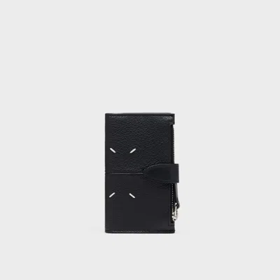 Maison Margiela Leather Zip Cardholder Unisex Black In White