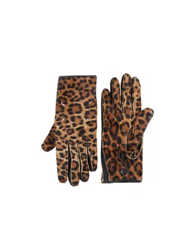 Maison Margiela Leopard Print Leather Gloves In Brown