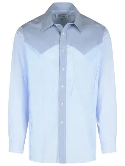 Maison Margiela Panelled Striped Shirt In Blue