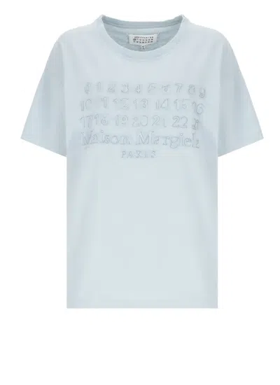 Maison Margiela Logo Print Cotton T Shirt In Blue