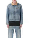 Maison Margiela Frayed Hem Denim Jacket With Contrasting Collar In Light Blue
