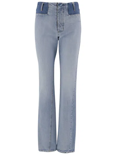 Maison Margiela Light Blue Denim Jeans With Subtle Patchwork Details In Gray