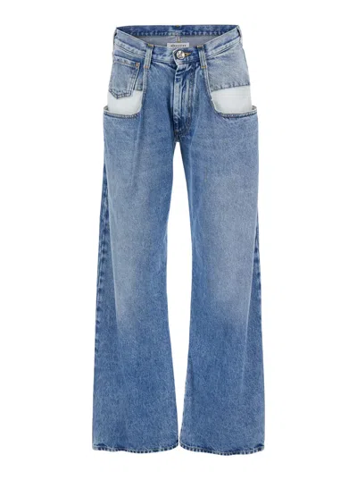Maison Margiela Women Light Blue Five-pocket Jeans With Bleach Effect In Cotton Denim Woman