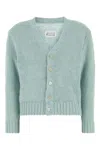 Maison Margiela Ribbed V-neck Hemp Cardigan With Long Sleeves In Lightblue