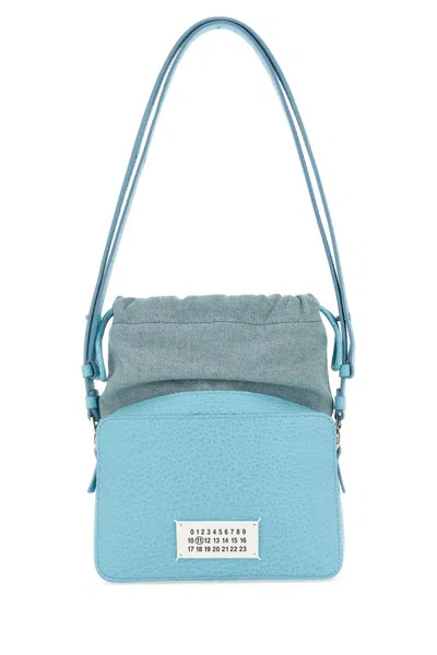 MAISON MARGIELA LIGHT BLUE LEATHER AND FABRIC 5AC BUCKET BAG