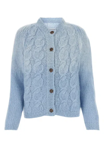 Maison Margiela Collarless Mohair Blend Cardigan In Blue