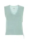 Maison Margiela Light Blue V-neck Vest In Green
