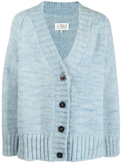 Maison Margiela Light Blue V-neck Wool Cardigan