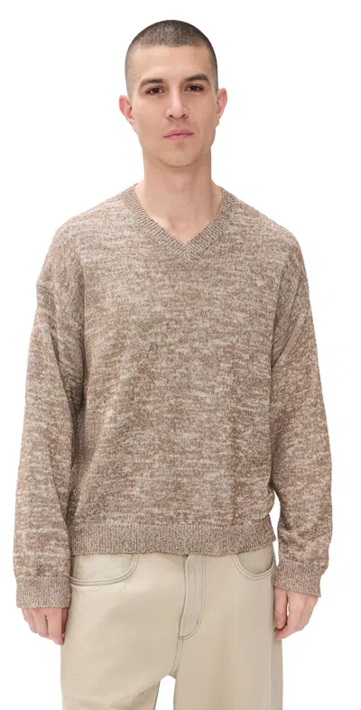 Maison Margiela Marled Knit Sweater With Subtle V-neckline And Ribbed Details In Gray