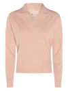 Maison Margiela Light Pink Wool Polo Shirt With Open Collar And Ribbed Edges In Pink
