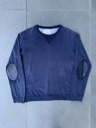 Pre-owned Maison Margiela Line 14 Leather Elbow Patched Sweater In Navy
