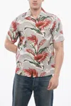 Maison Margiela Linen Blend Short Sleeved Shirt With Floral Print In Grey