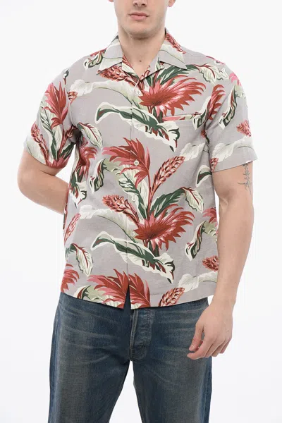 Maison Margiela Linen Blend Short Sleeved Shirt With Floral Print In Multi