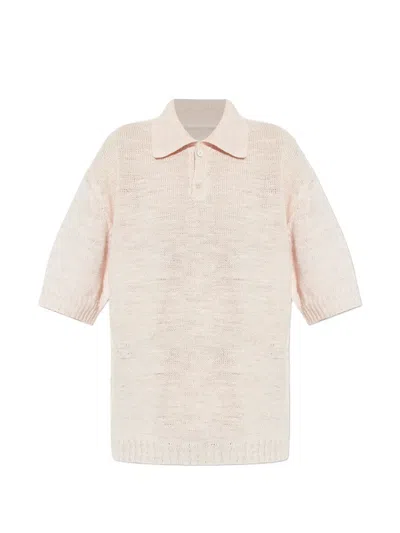 Maison Margiela Linen Polo Top In Neutral