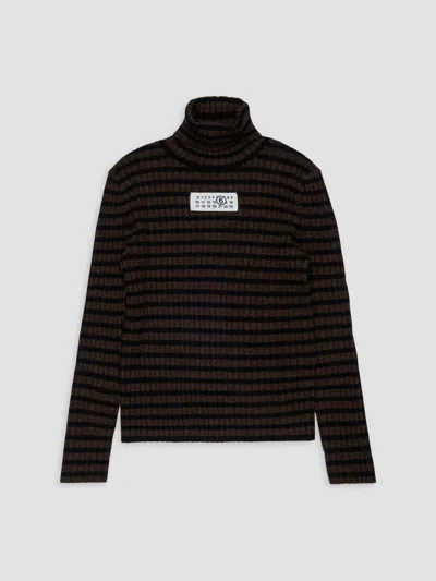 Maison Margiela Little Kid's & Kid's Striped Jersey Turtleneck Sweater In Brown