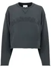 Maison Margiela Crew Neck Cropped Sweatshirt With Frayed Detailing In Grey