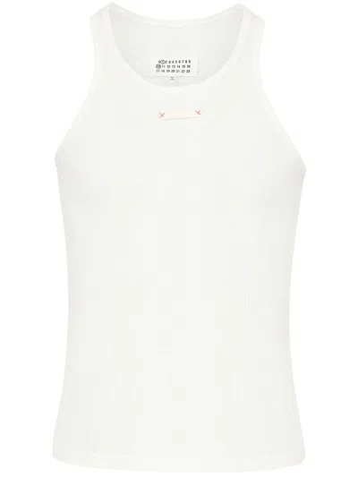 Maison Margiela Logo Cotton Blend Tank Top In Neutral