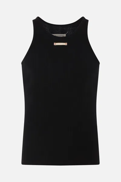 Maison Margiela Logo Cotton Blend Tank Top In Black